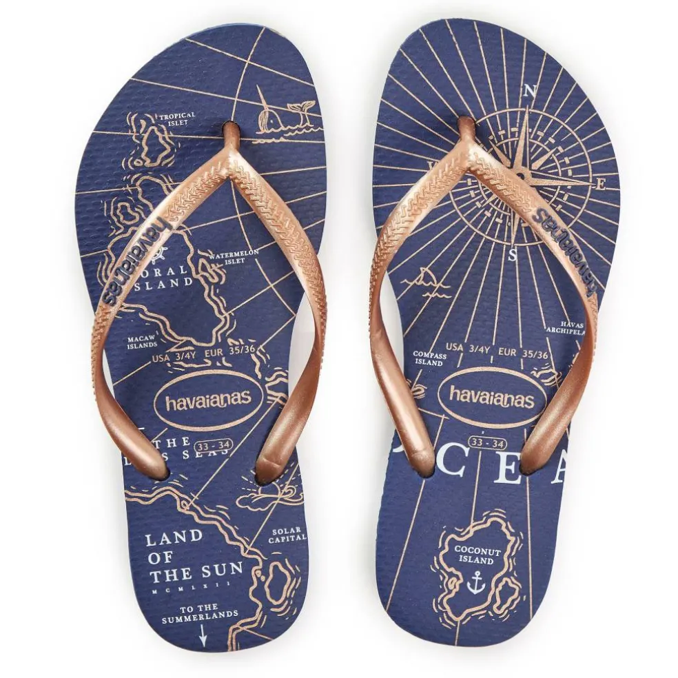 Hav. Slim Nautical Navy Blue/Rose G Flip Flops Unisex Kids