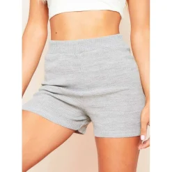 High Waisted Ribbed Knitted Casual Shorts