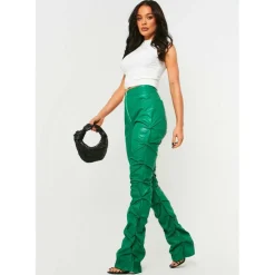 High Waisted Ruched PU Trousers