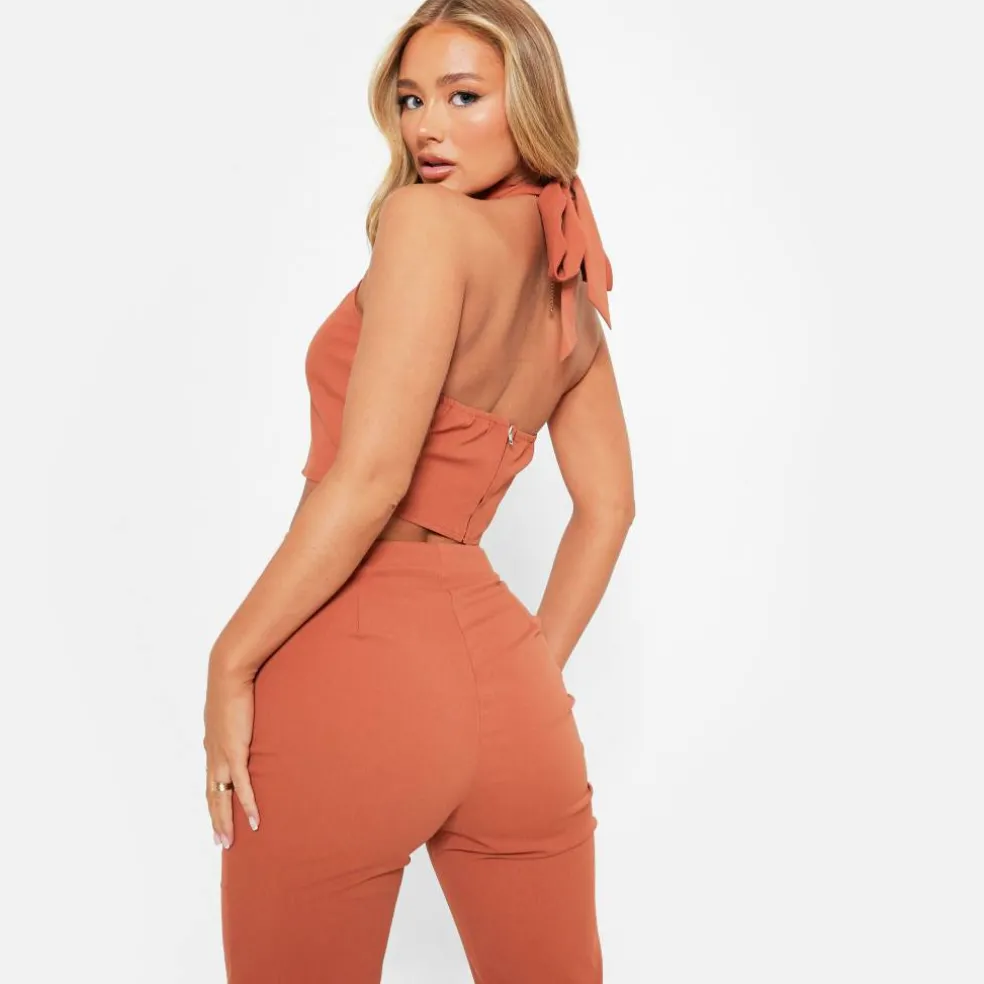 ISAWITFIRST Textured Halterneck Crop Top Co-Ord