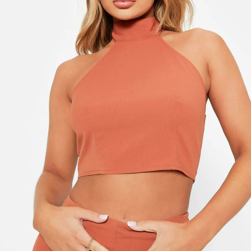 ISAWITFIRST Textured Halterneck Crop Top Co-Ord
