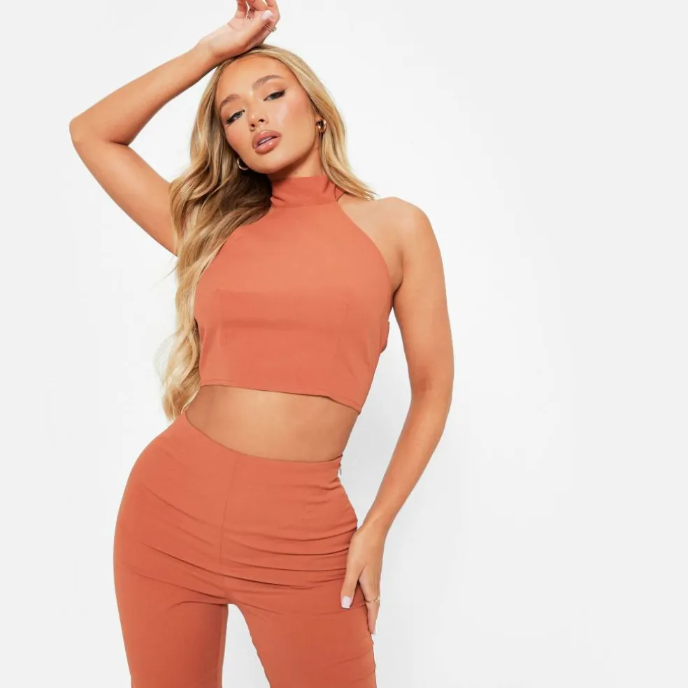 ISAWITFIRST Textured Halterneck Crop Top Co-Ord