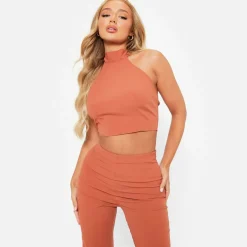 ISAWITFIRST Textured Halterneck Crop Top Co-Ord