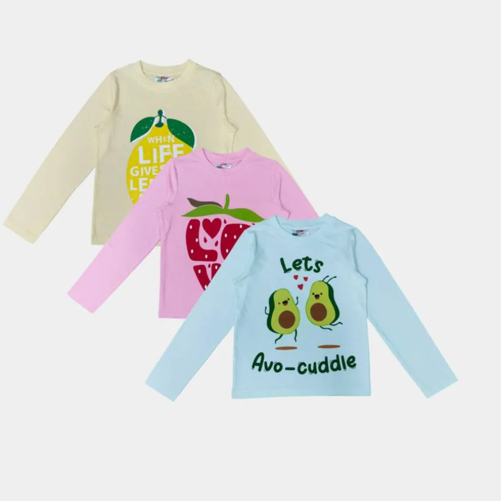 Kids' 3 Pack Cotton Fruit & Animal Print Long Sleeve Pyjama Set