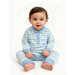Kids' Striped Cotton Long Sleeve Romper