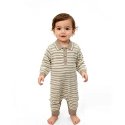 Kids' Striped Cotton Long Sleeve Romper