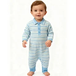 Kids' Striped Cotton Long Sleeve Romper