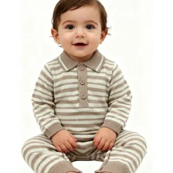 Kids' Striped Cotton Long Sleeve Romper