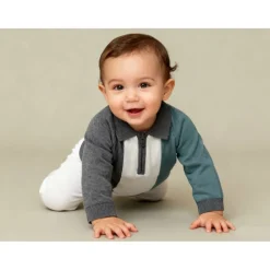 Kids' Zip Cotton Long Sleeve Polo Shirt