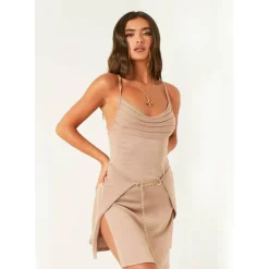 Knitted Cowl Dress With Wrap Over Skirt