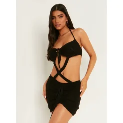 Knitted Cut Out Halter Mini Dress