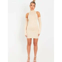 Laddered Knitted Mini Dress With Sleeves