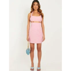 Linen Halter Neck Cut Out Mini Dress