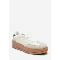 Low Wedge Lace up trainer with leopard print heel detail