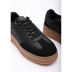Low Wedge Lace up trainer with leopard print heel detail