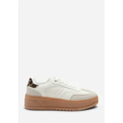Low Wedge Lace up trainer with leopard print heel detail