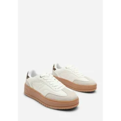 Low Wedge Lace up trainer with leopard print heel detail