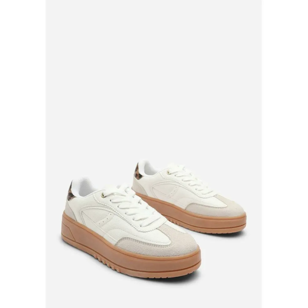 Low Wedge Lace up trainer with leopard print heel detail