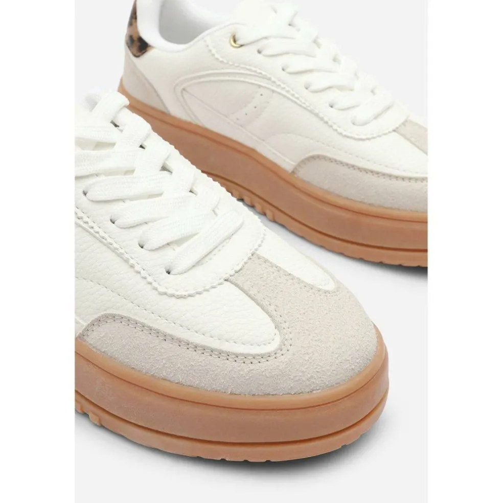 Low Wedge Lace up trainer with leopard print heel detail