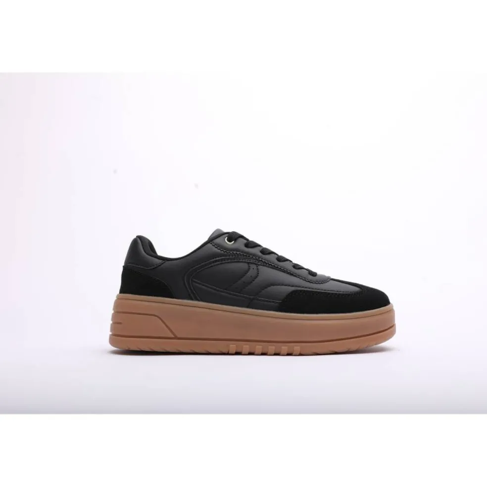 Low Wedge Lace up trainer with leopard print heel detail