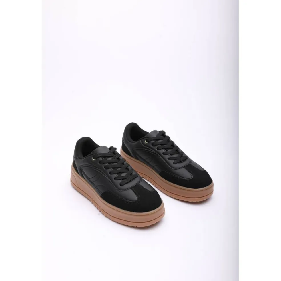 Low Wedge Lace up trainer with leopard print heel detail