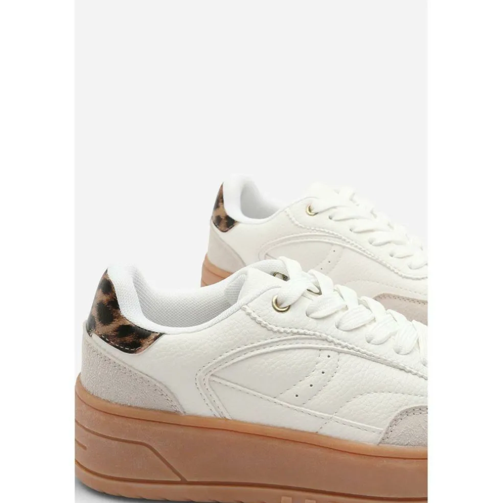 Low Wedge Lace up trainer with leopard print heel detail
