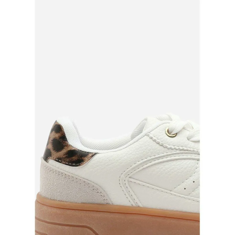 Low Wedge Lace up trainer with leopard print heel detail