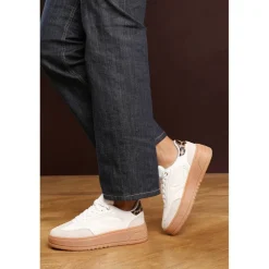 Low Wedge Lace up trainer with leopard print heel detail