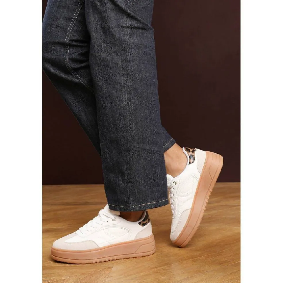 Low Wedge Lace up trainer with leopard print heel detail