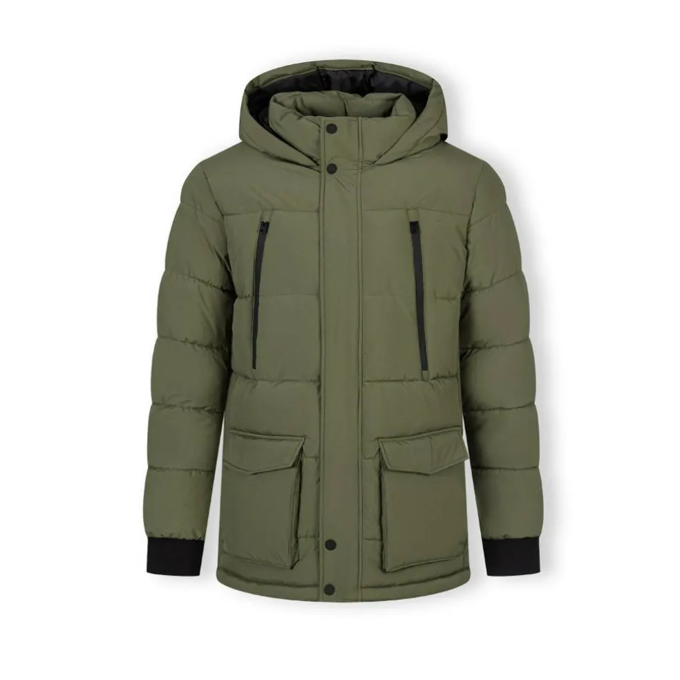 Men long jacket fleece lined zip pockets khaki