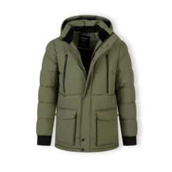 Men long jacket fleece lined zip pockets khaki