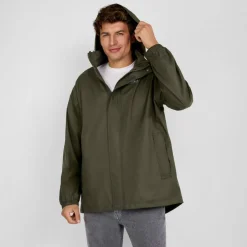 Men packaway waterproof jacket with hood khaki