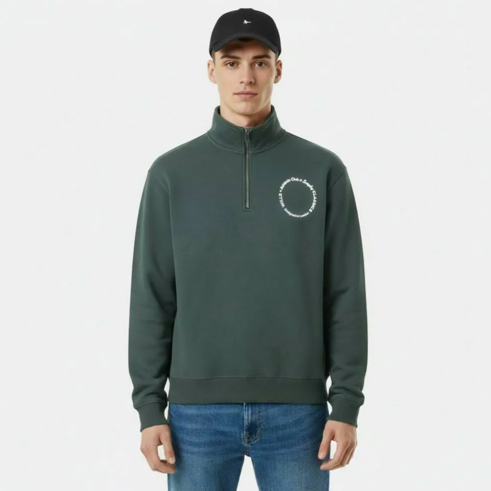Men's Athletic Cotton Long Sleeve Funnel Neck Oversized Fit 1/4 Zip Fleece