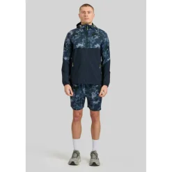 Men's Brush Print Cut & Sew Water Resistant Hooded Long Sleeve Softshell Jacket