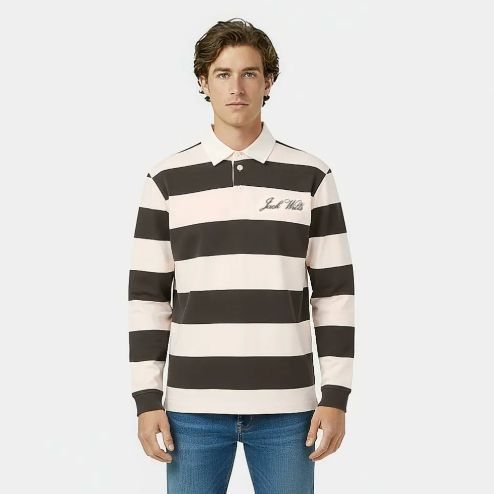 Men's Cotton Long Sleeve Rugby Polo Shirt
