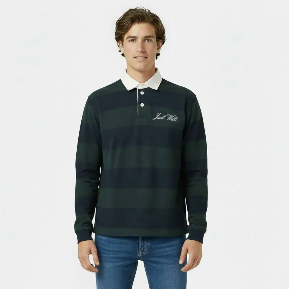 Men's Cotton Long Sleeve Rugby Polo Shirt