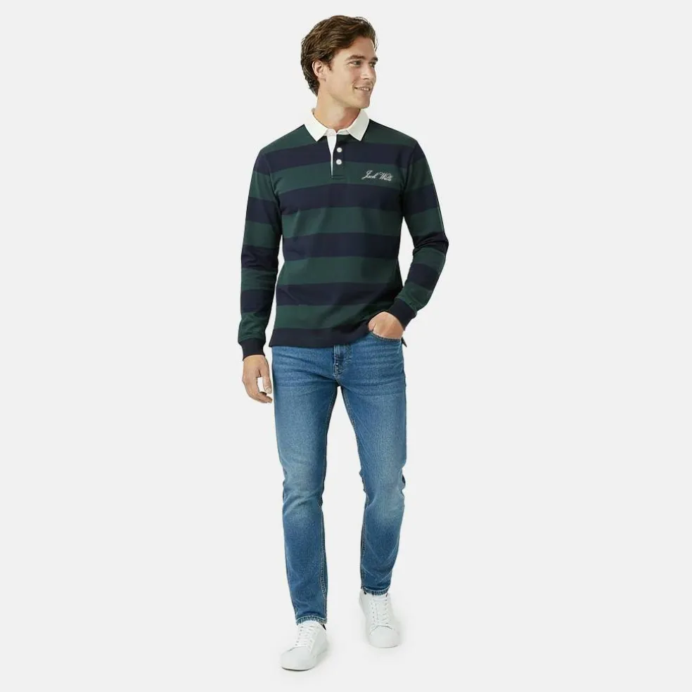 Men's Cotton Long Sleeve Rugby Polo Shirt