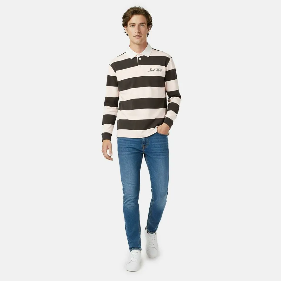 Men's Cotton Long Sleeve Rugby Polo Shirt