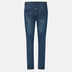 Mens Dark Blue Biker Jeans with Rip & Repair Patch Details