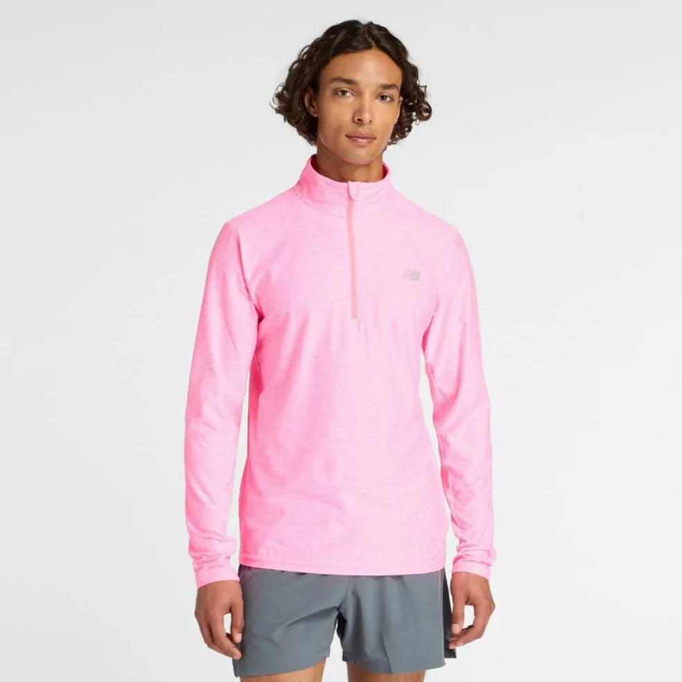Men's Space Dye Quarter-Zip Long-Sleeve Performance Gym Top