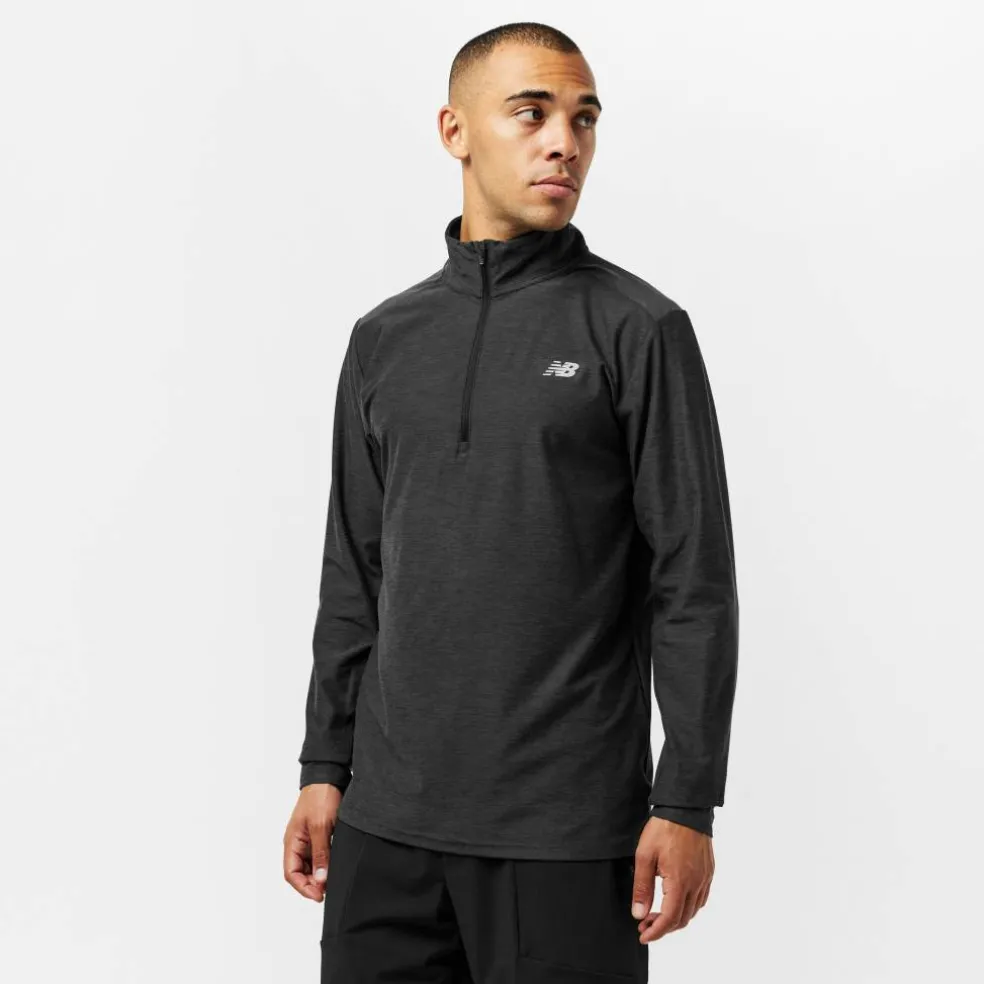 Men's Space Dye Quarter-Zip Long-Sleeve Performance Gym Top