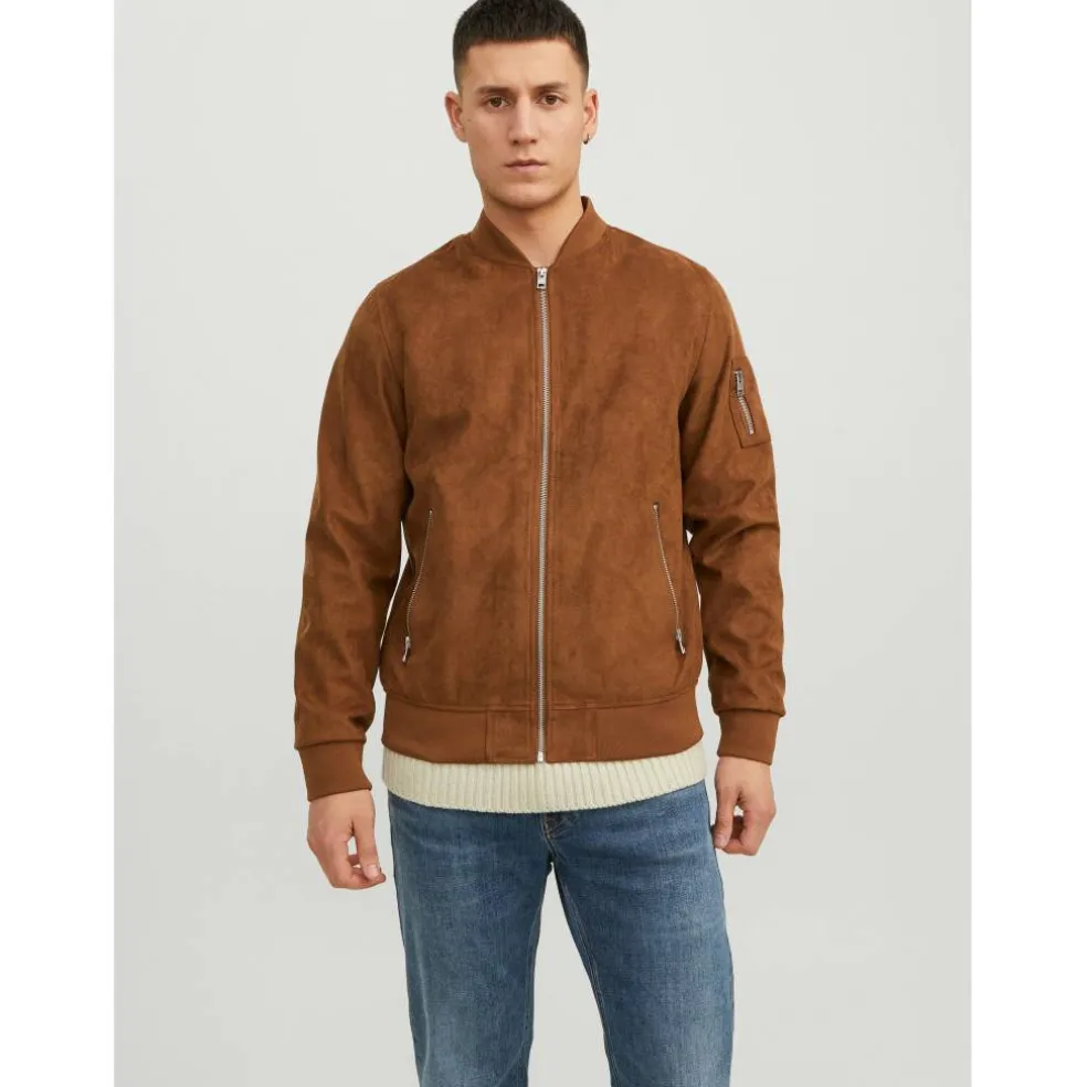 Men's Suede Long Sleeve Bomber Jacket