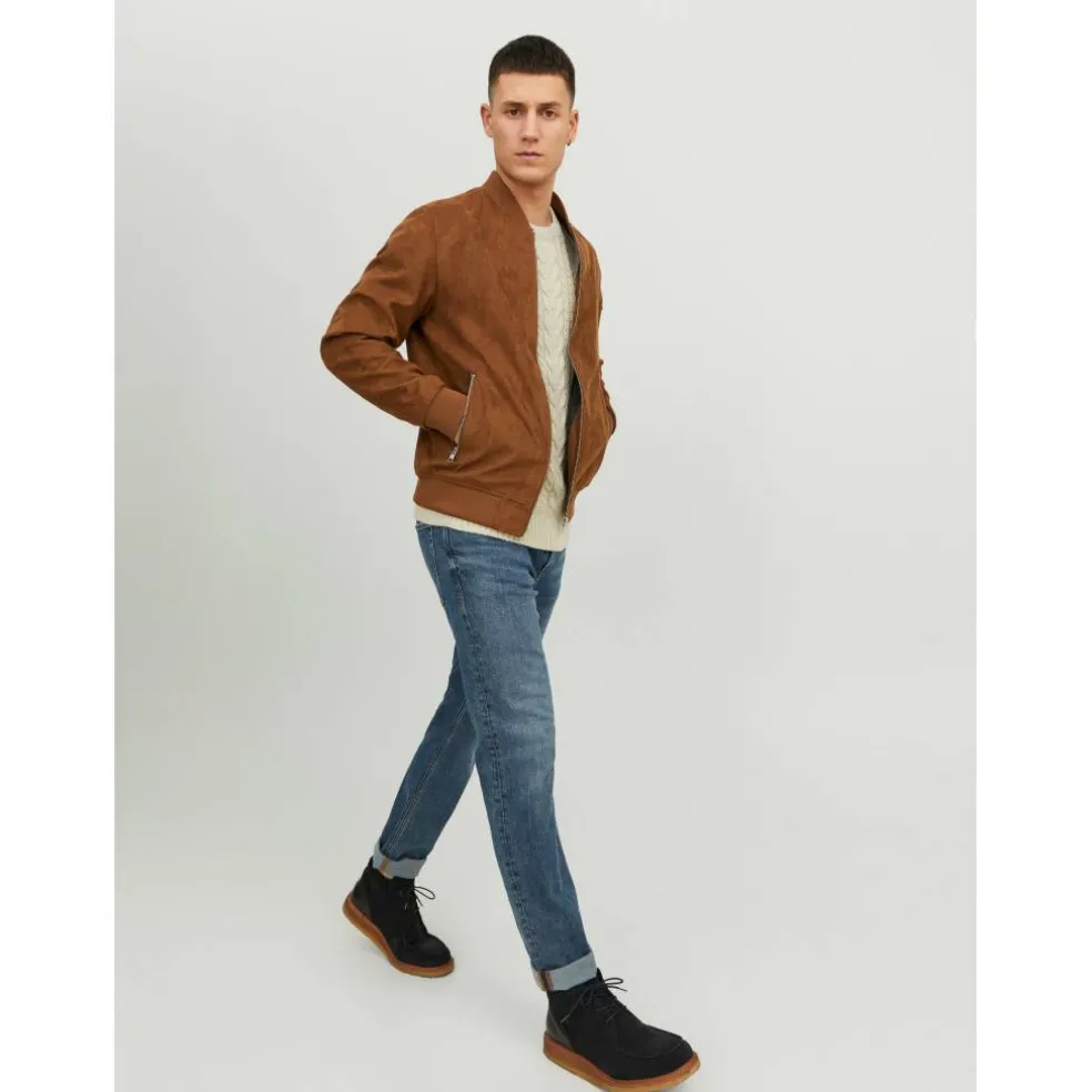 Men's Suede Long Sleeve Bomber Jacket