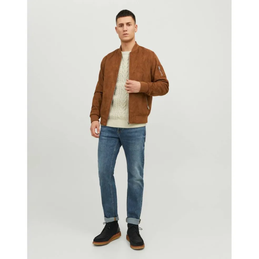 Men's Suede Long Sleeve Bomber Jacket