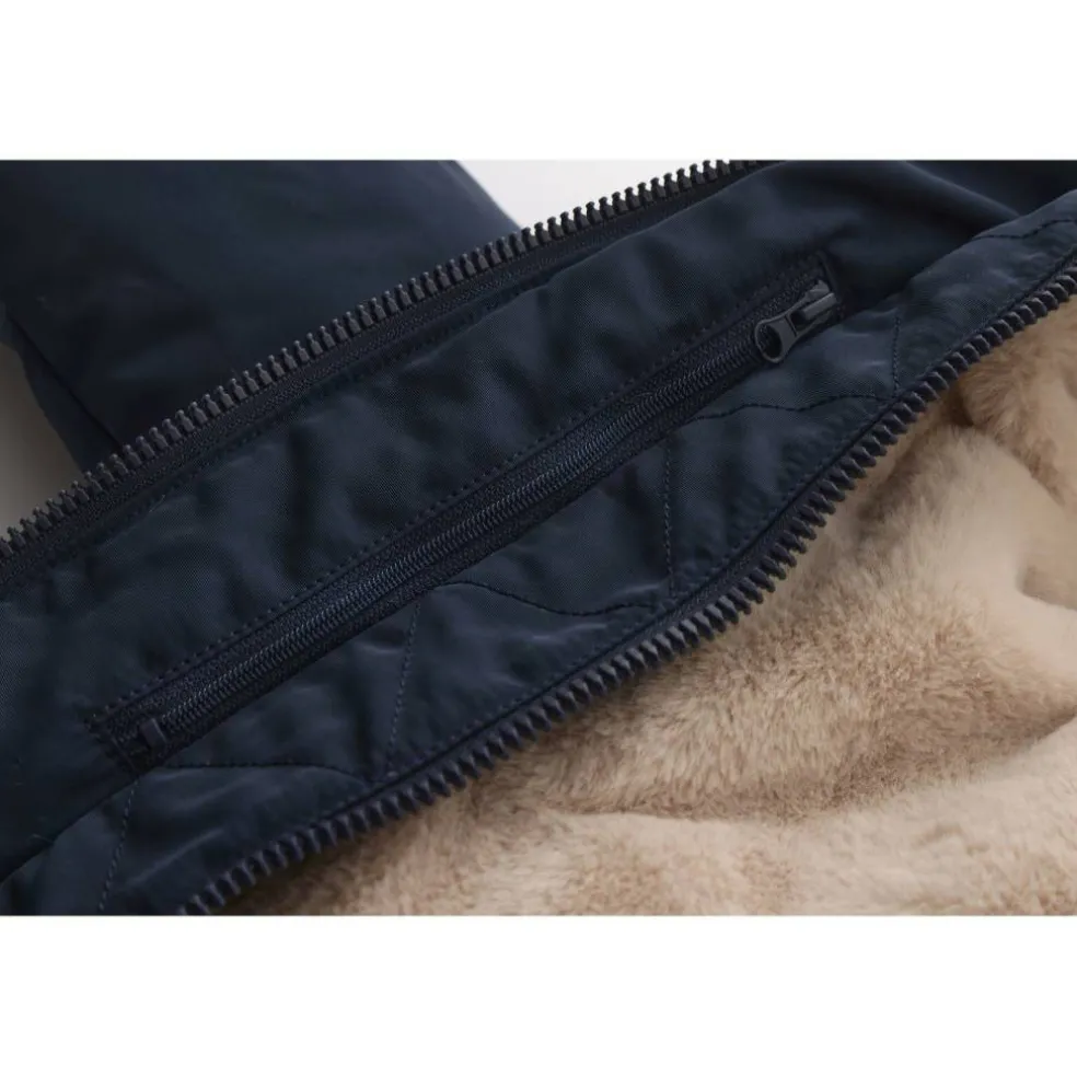 Men's 2 Zip Bubble Faux Fur Trim Fleece Lined Short Puffer Jacket