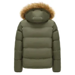 Men's 2 Zip Bubble Faux Fur Trim Fleece Lined Short Puffer Jacket