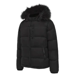 Men's 2 Zip Bubble Faux Fur Trim Fleece Lined Short Puffer Jacket