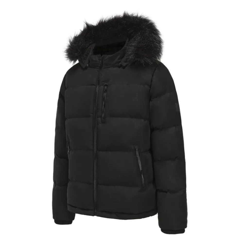Men's 2 Zip Bubble Faux Fur Trim Fleece Lined Short Puffer Jacket