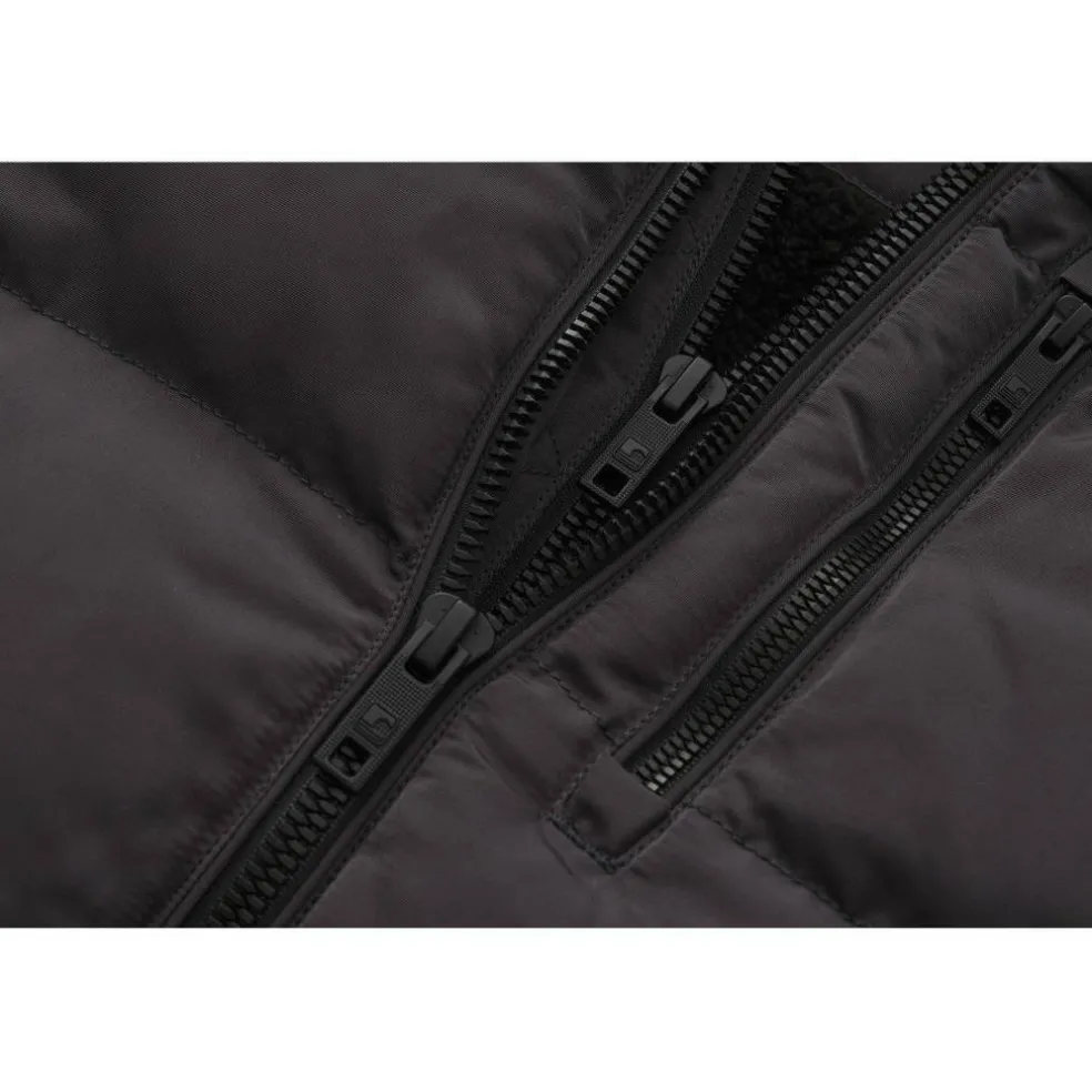 Men's 2 Zip Bubble Faux Fur Trim Fleece Lined Short Puffer Jacket