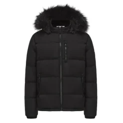 Men's 2 Zip Bubble Faux Fur Trim Fleece Lined Short Puffer Jacket